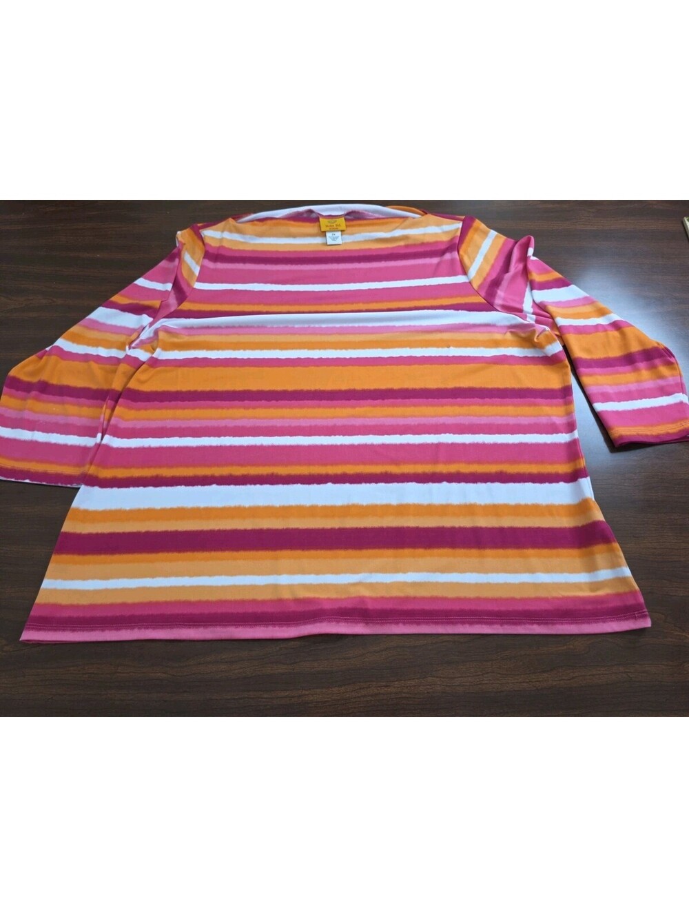 Ruby Rd 2X Pink Orange Striped Long Sleeve Boat Neck Colorful Casual Resortwear